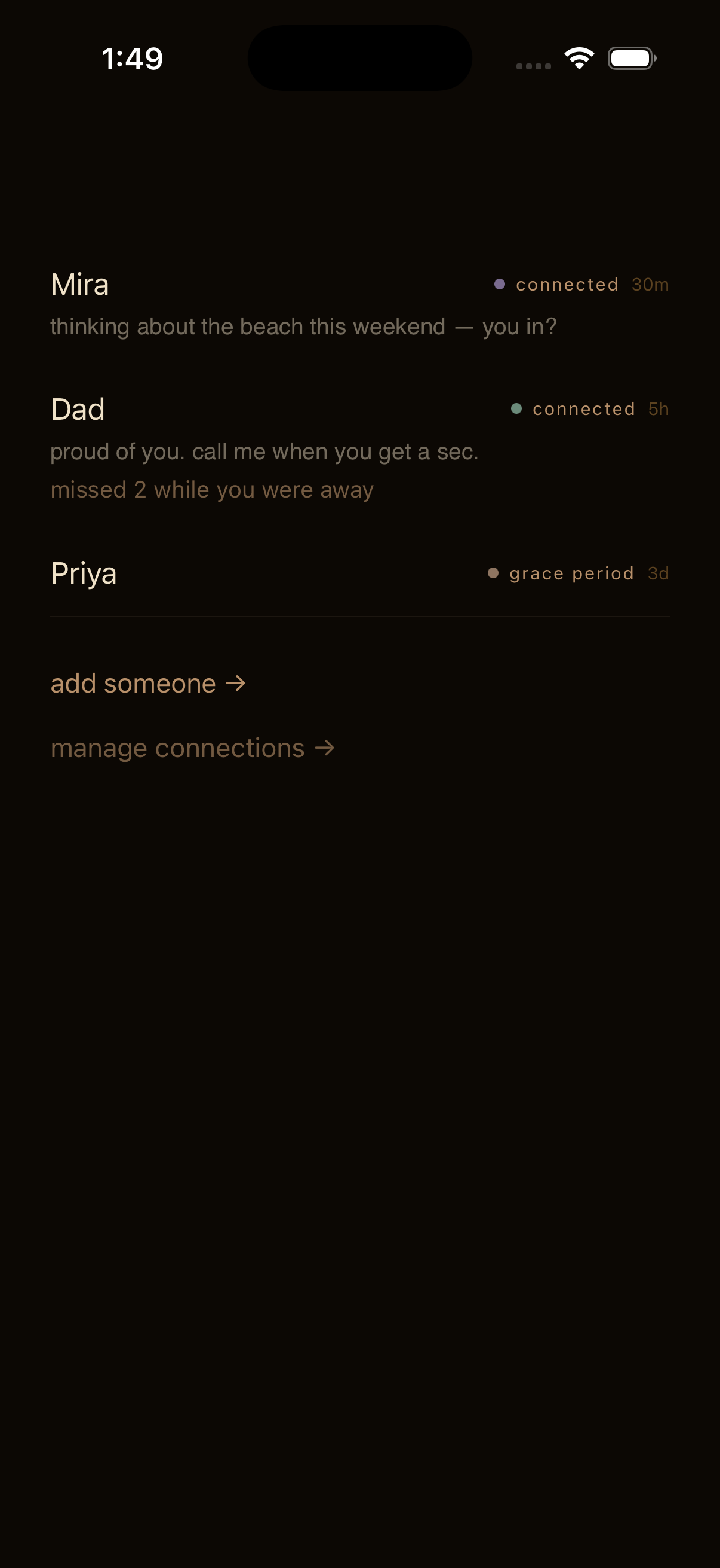 Ferried friends list with notes